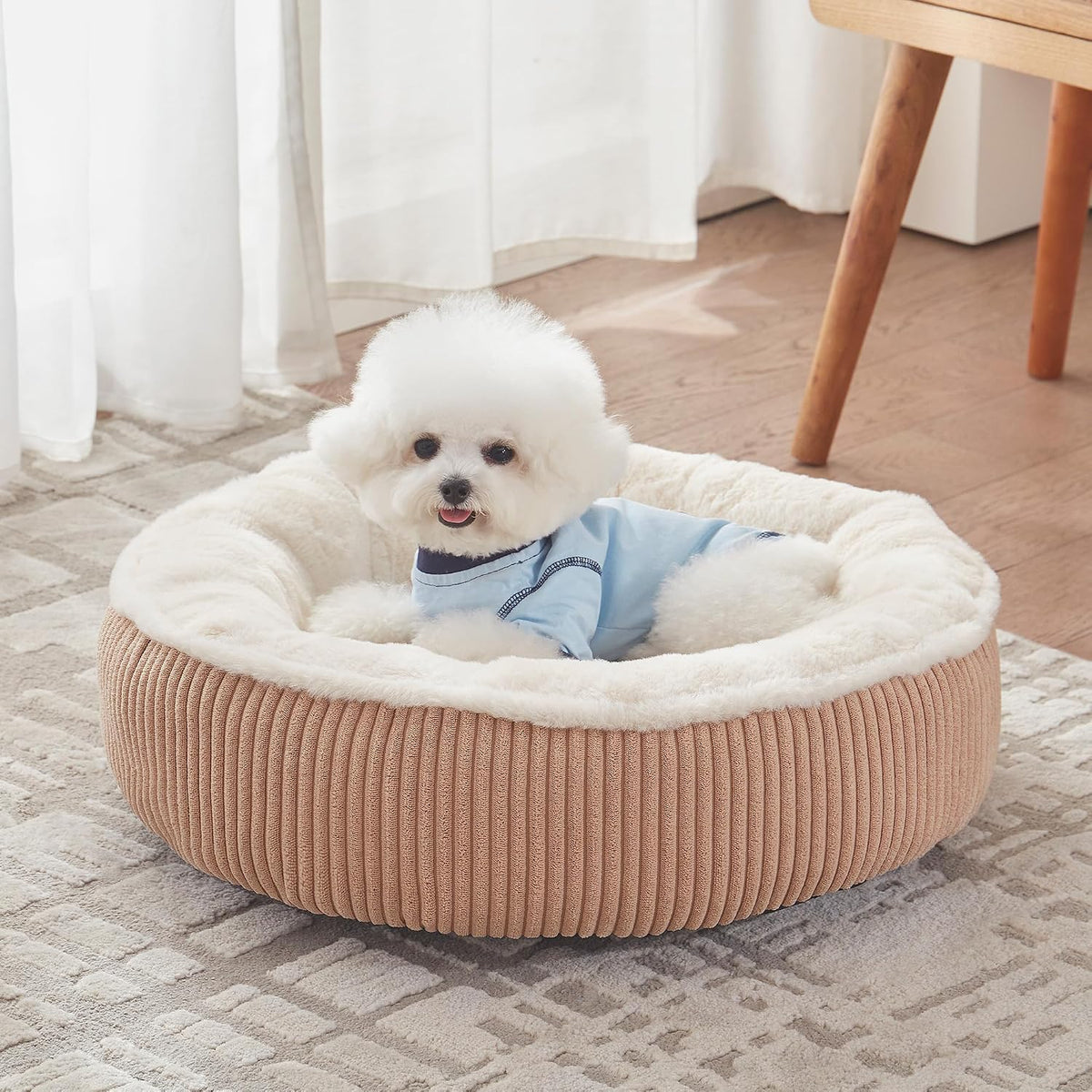 23 inches Calming Donut Dog Bed for Small Dogs,Brown
