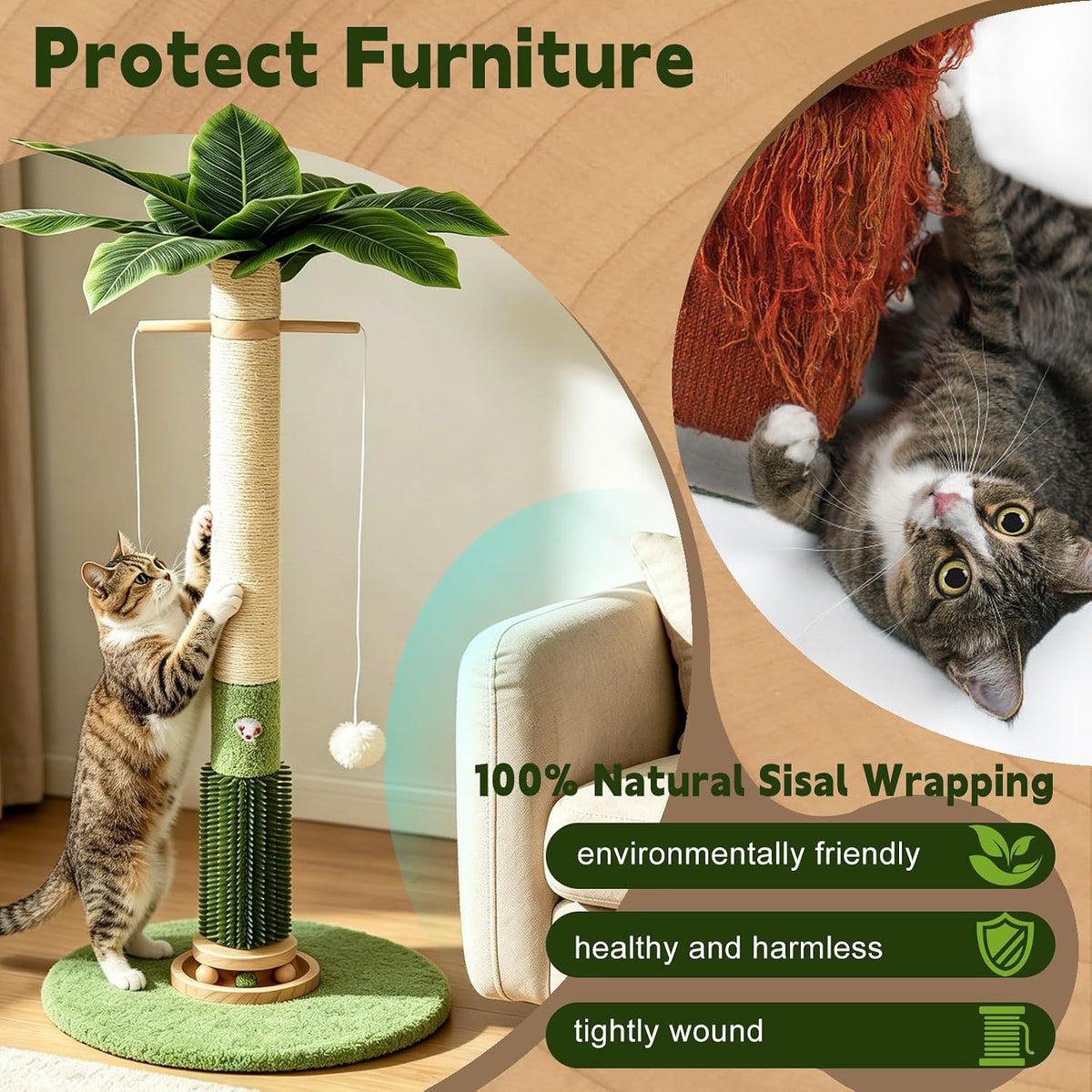 40'' Tall Sisal Cat Scratching Post,Scratcher Tree Toys for Indoor