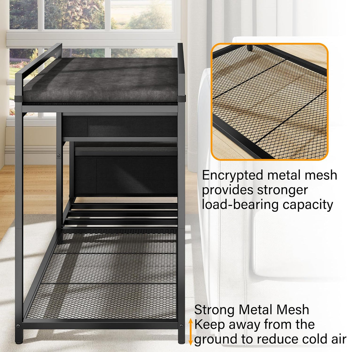 kepptory Pet Bunk Bed with Stairs and Storage, Dog Beds Attachment to Human Bed, Bedside Dogs Cot for Small, Medium Cats & Dogs, Pet Window Perch (Black)