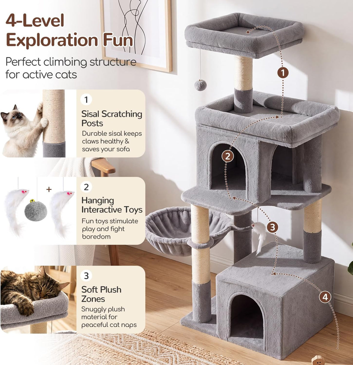 Globlazer Cat Tree Tower 2 Condo Kitten Scratching Post, F54, Light Grey