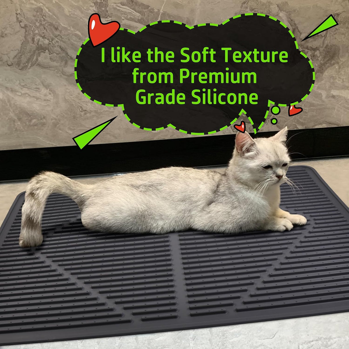 Mofason Rubber Large Cat Litter Mat - Black Silicone Kitty Litter Box Mat | Washable & Waterproof 28"x20" Silicone cat litter mat trapping catcher mat; kitty cat litter box rug catcher mat easy clean