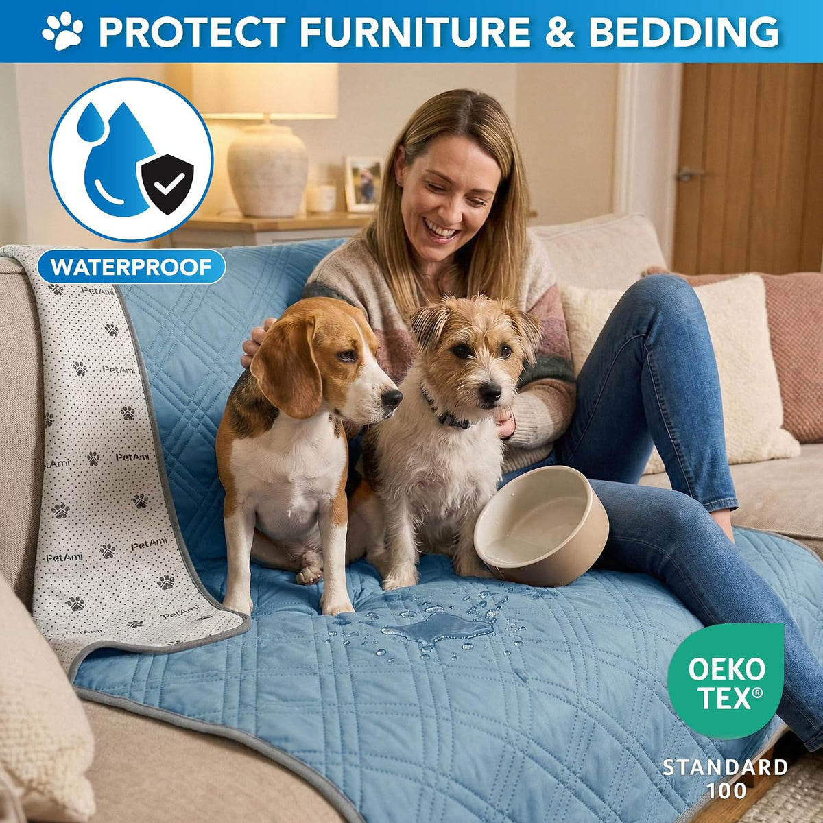 PetAmi Waterproof Dog Cooling Mat Pet Pad for Crate Couch Bed, Blue, 29x40