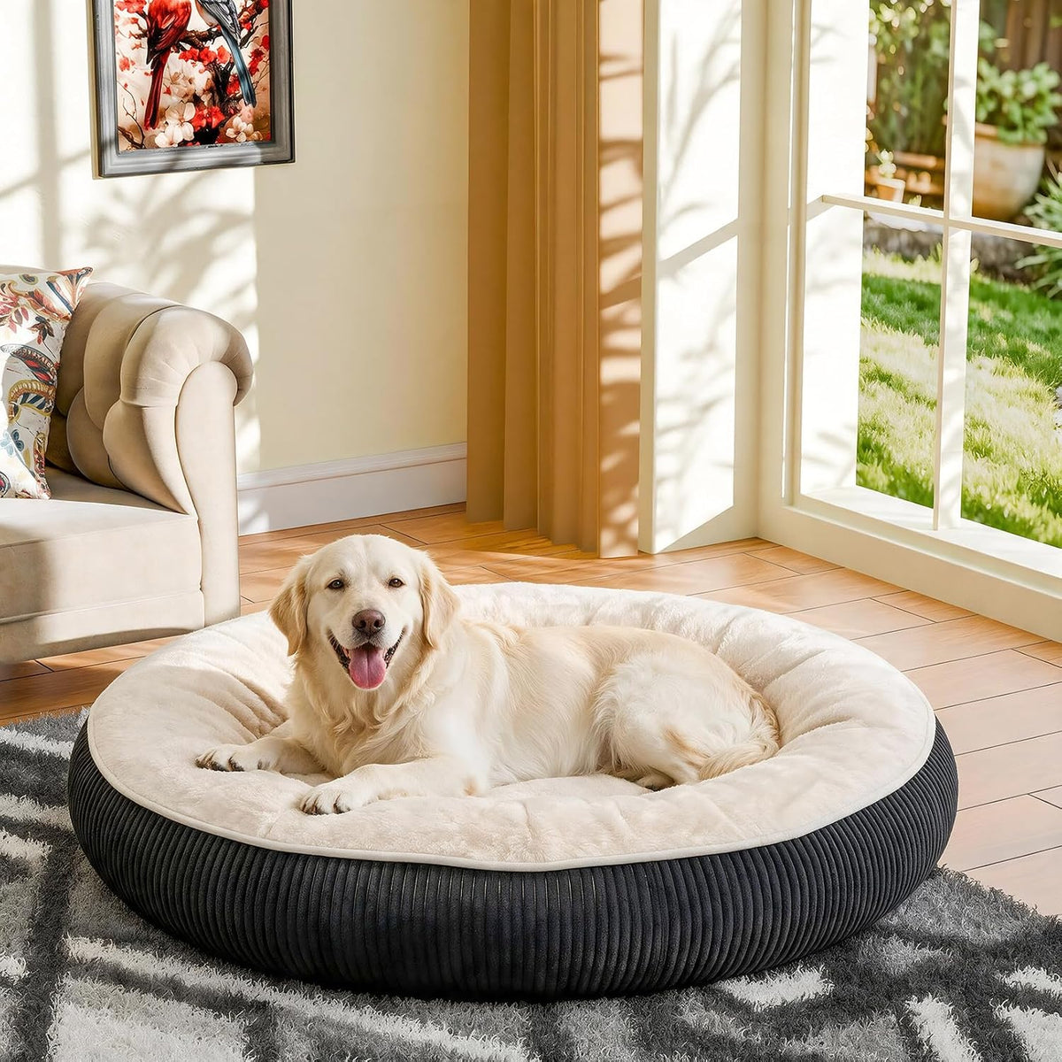 Simple Trending Donut Dog Bed for Large Dogs, Calming Pet Bed, 36'', Grey