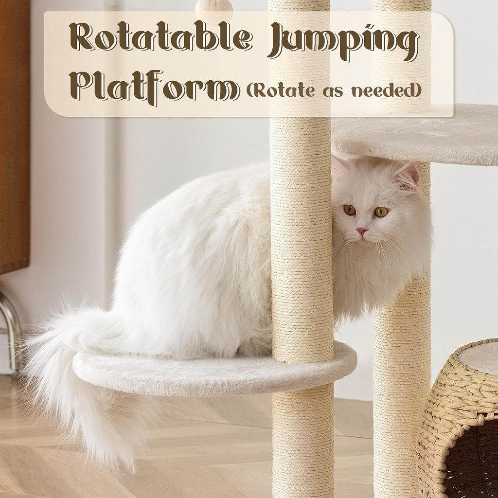 KAMABOKO Modern Cat Tree, Hand-Woven Condo & Top Perch,cat Houses & Condos