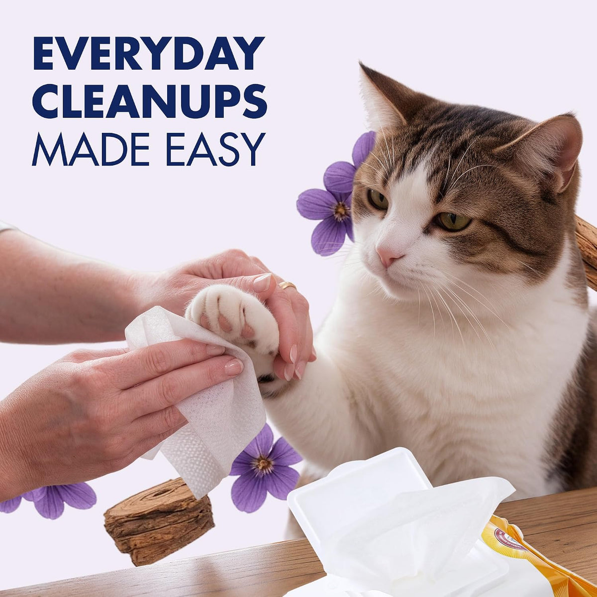 Arm & Hammer Cat Odor Control Wipes, Violet Cedarwood, 100 Count