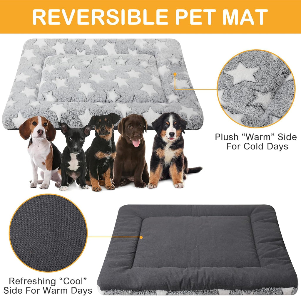 VitalCozy 4 Pcs Dog Crate Pads Soft Warm,24 x 36 x 1.6 Inch,Star,Gray