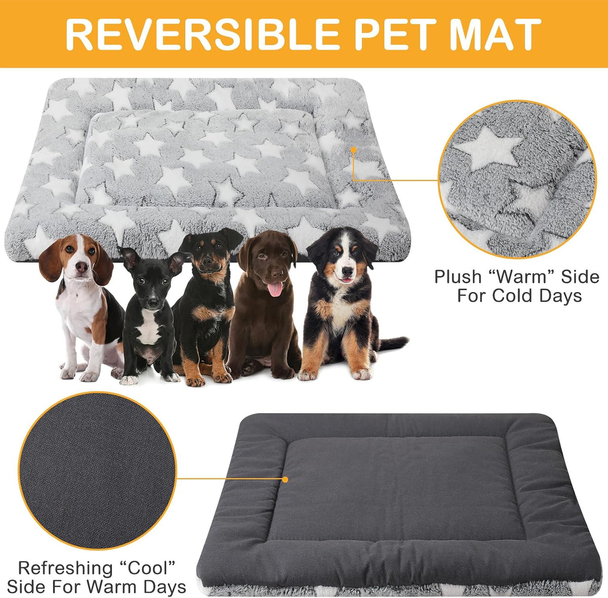 VitalCozy 4 Pcs Dog Crate Pads Soft Warm,24 x 36 x 1.6 Inch,Star,Gray