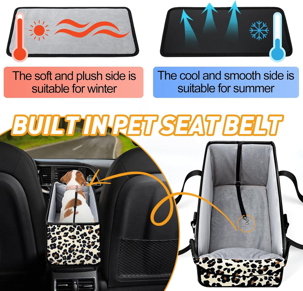 Portable Dog Car Seat for Small Dogs, Puppy Car Seat, Leopard