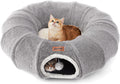 ZOMISIA Cat Tunnel Bed for Indoor Cats, Cute Cat Donut Toy Tunnel for Small Large Cats, Peekaboo Pet Cave Play Tunnel for Kitten/Rabbit,Grey
