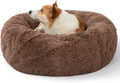 SAVFOX 30 inches Calming Donut Dog Bed - 3X Durable Plush Faux Fur, Machine Washable & Non-Slip, Fits up to 45 lbs, Brown