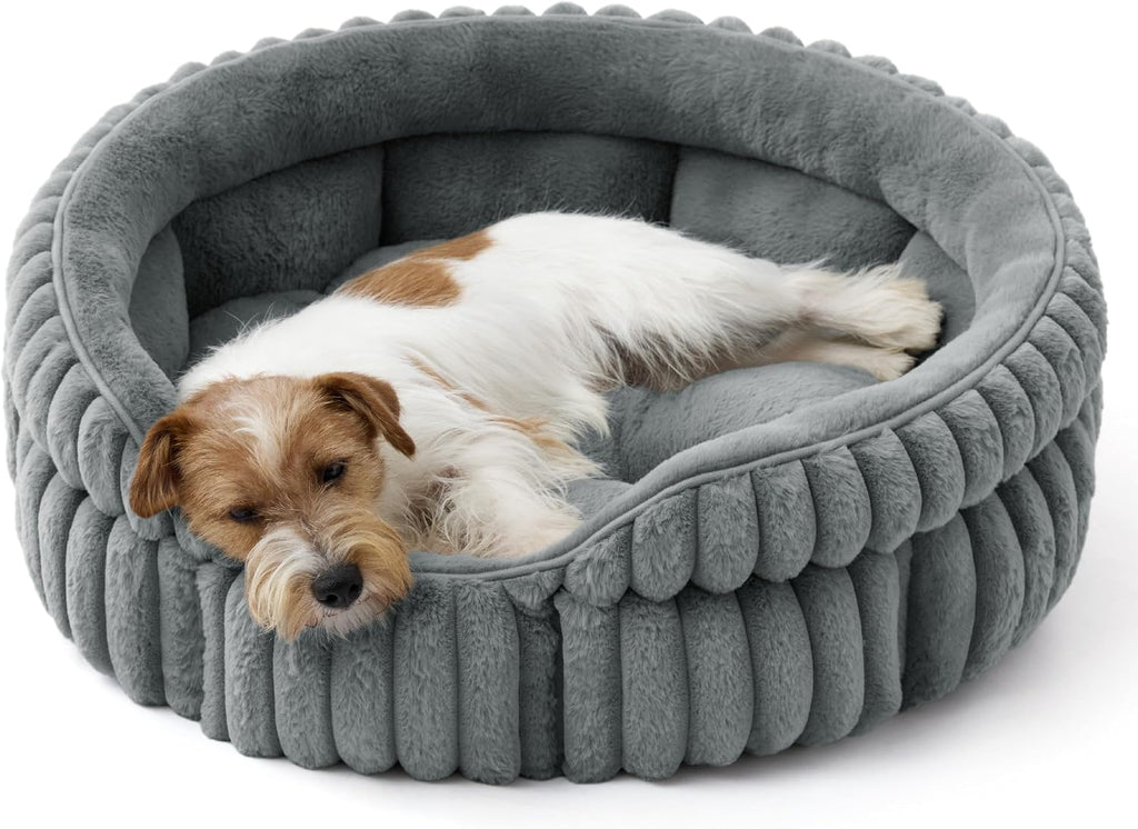 Bedsure ComfyFleece® Washable Cute Small Medium Dog Bed,Round Pet Bed,26in