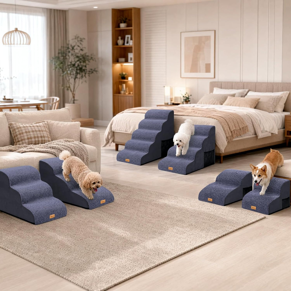 Topmart High Density Foam Dog Steps 5 Tiers, Extra Wide Deep Pet Steps