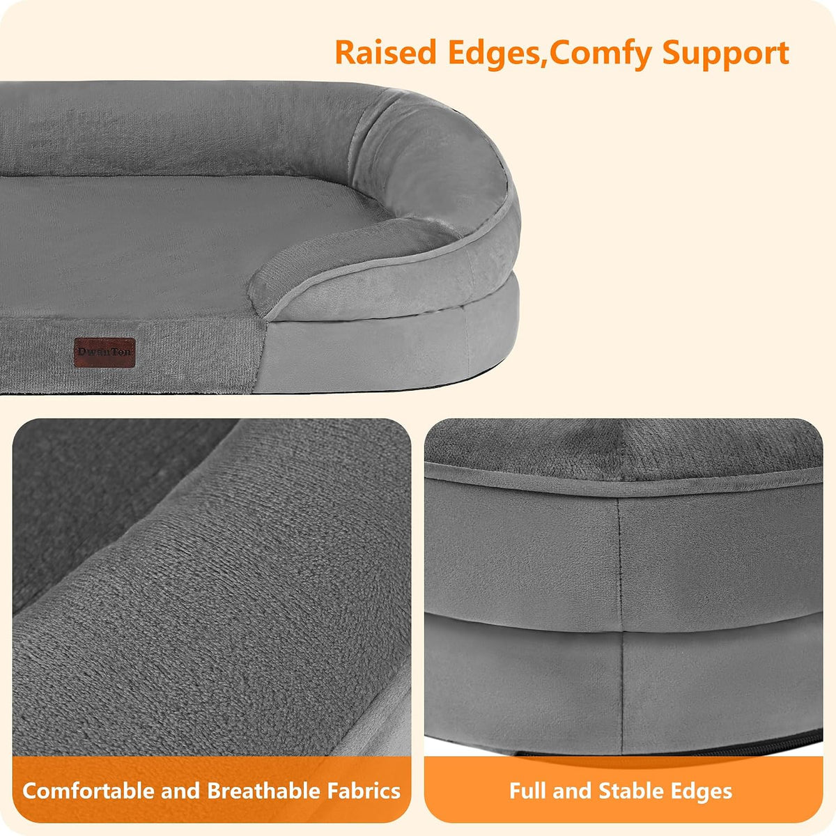 Dwanton Orthopedic Waterproof Large Dog Bed Sofa, Gel Memory Foam, 42"