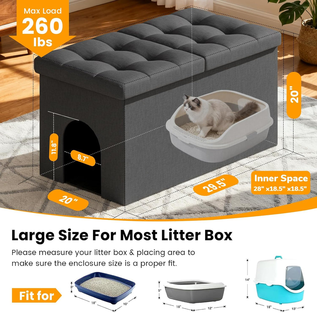 3-in-1 Cat Litter Box Enclosure Furniture, X-Large, Dark Grey