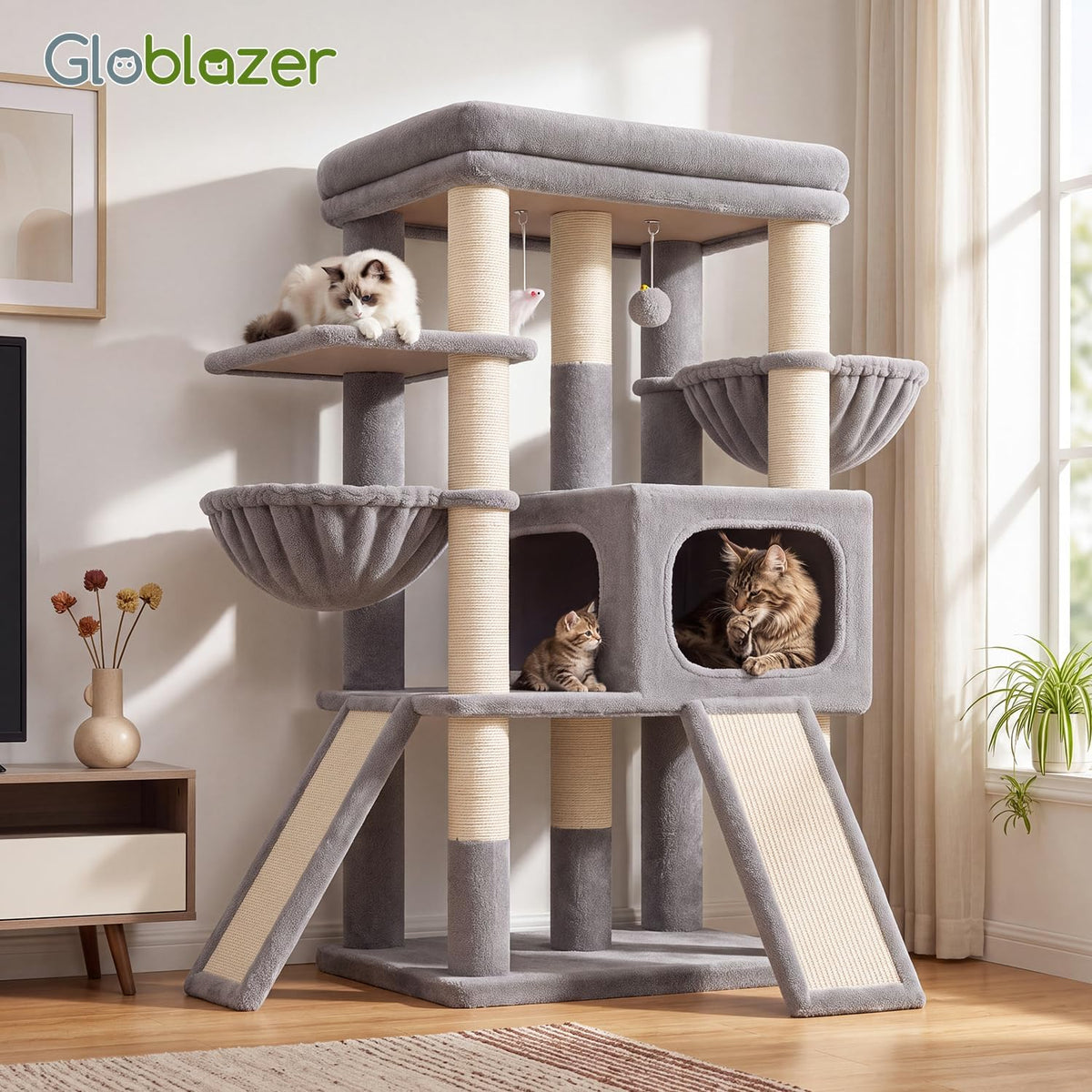 Globlazer Heavy Duty Cat Tree for Large Cats, 25.5in Wide Top Perch, S52F
