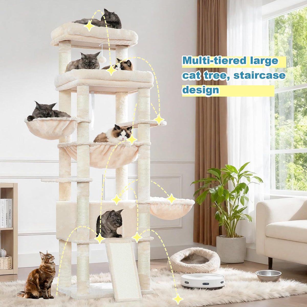 Hey-brother Cat Tree Tower with Extra Large Platform and Basket, MPJ080M