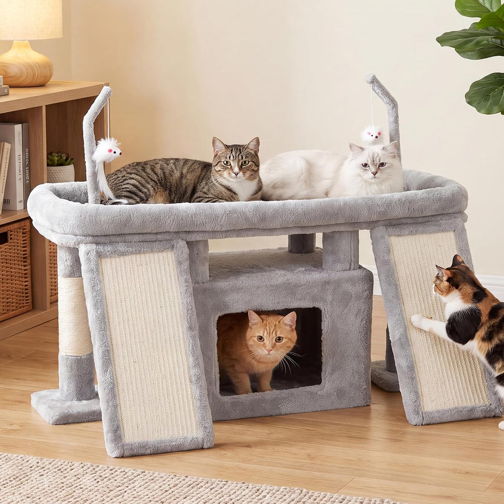 Heybly Cat Tree Extra-Long & Stable 2 Adjustable Scratch Boards HCT210SW-1