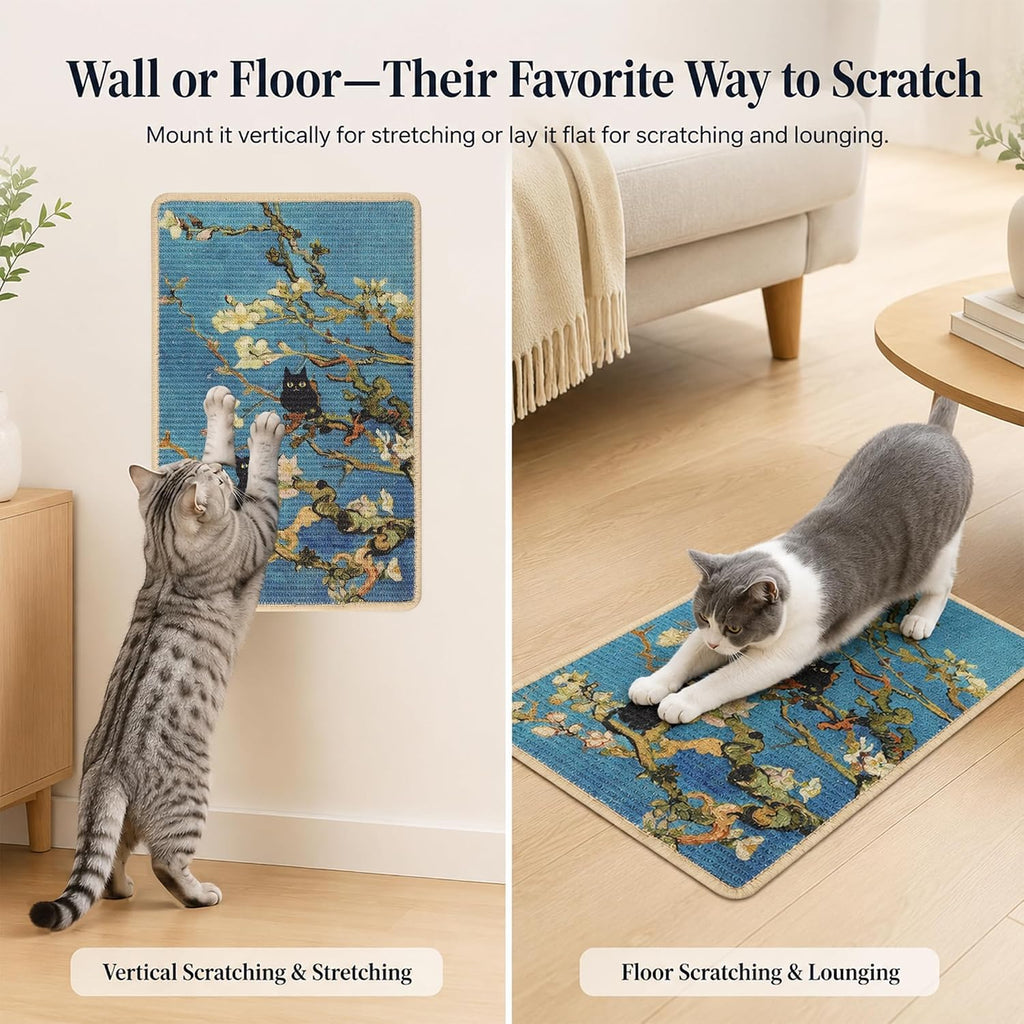 Art Sisal Cat Scratcher Mat, Cat Wall Scratchers for Indoor Cats