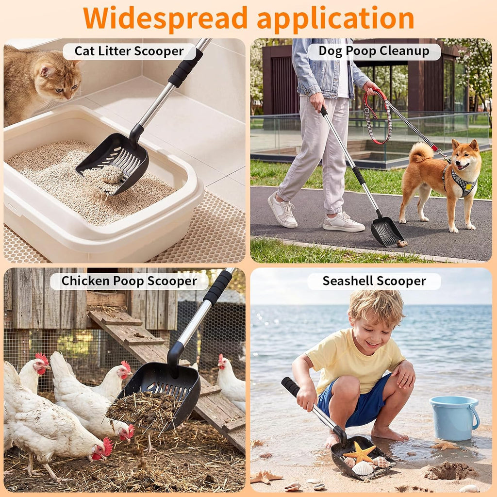 Yangbaga Metal Cat Litter Scoop: 32.3in Long Handle Litter Scooper | Heavy Duty Stainless Steel Pooper Scooper w/Deep Shovel-Detachable Non Stick Litter Sifter w/Foam Padded Grip-No Bending Back