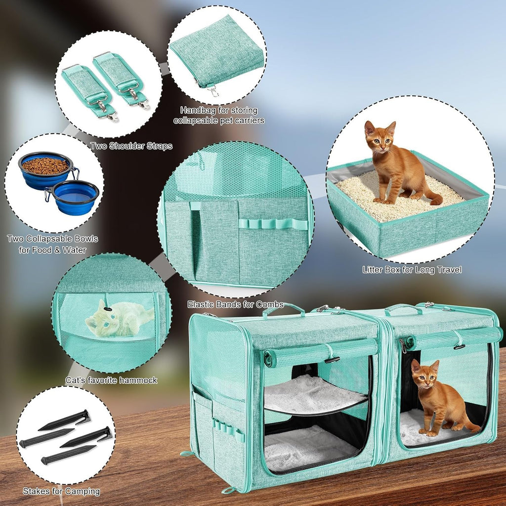 Extra Large Cat Carrier for 2 Cats with Travel Litter Box, 2-in-1