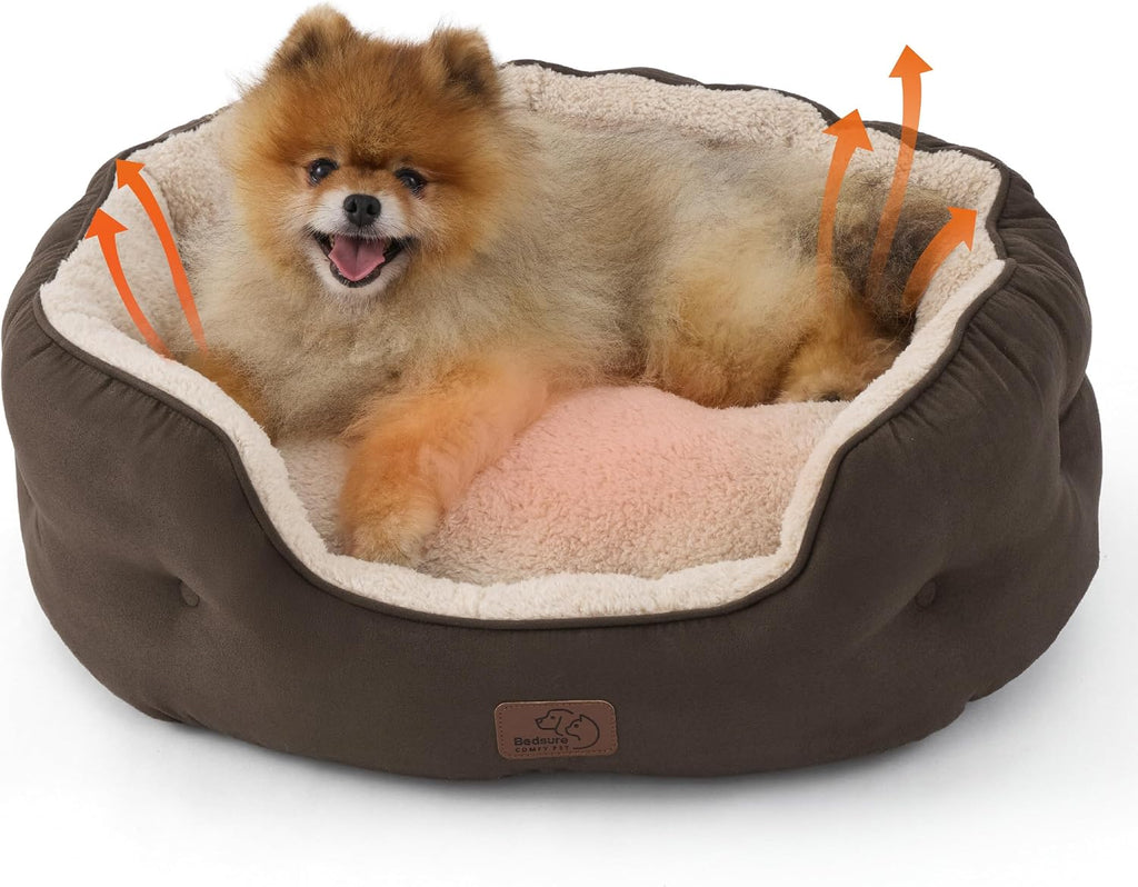 Bedsure Small Dog Bed Washable,Round Cat Beds for Indoor Cats,25in Brown