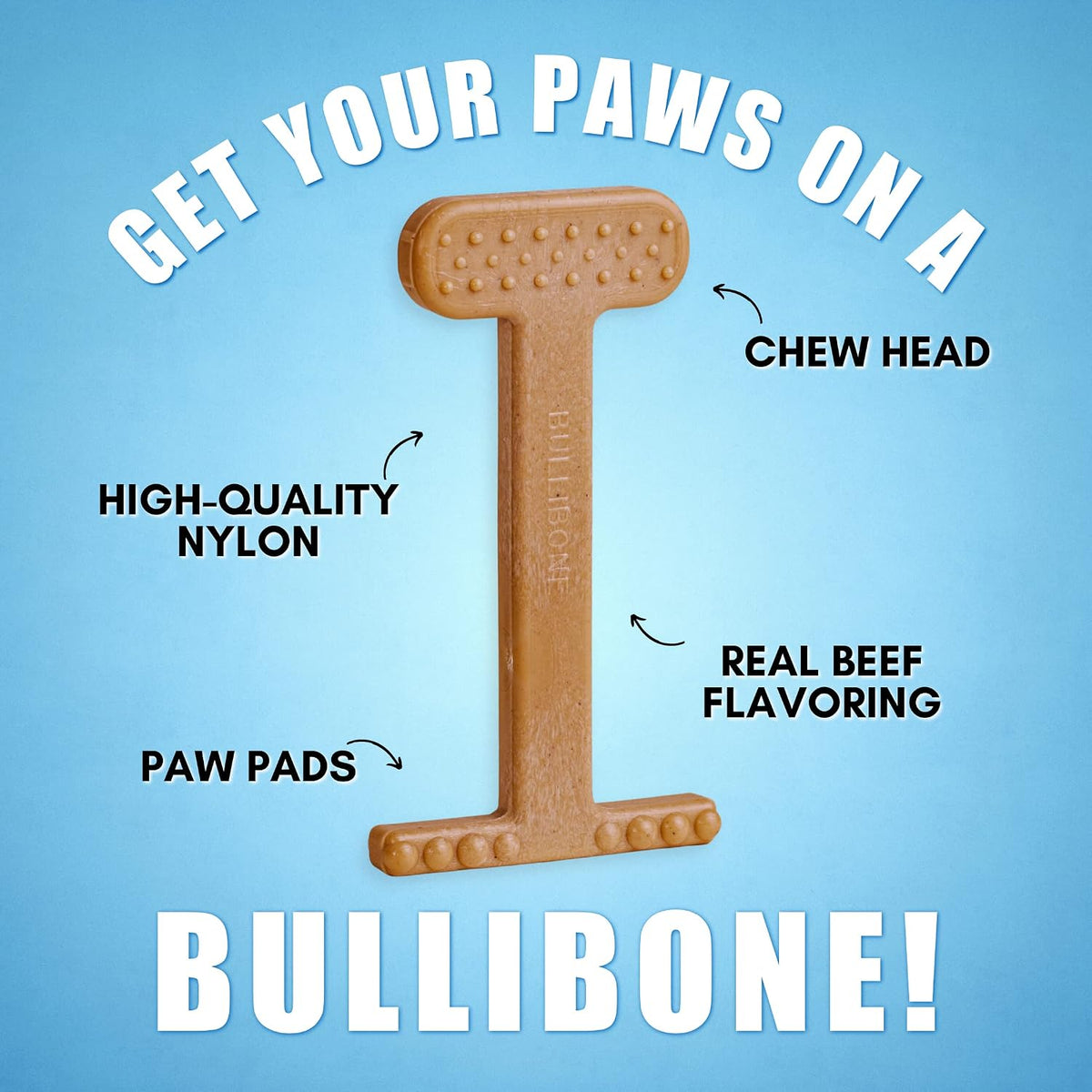 Bullibone Nylon Dog Chew Toy for Aggressive Chewers - Dental Hygiene Bone with Beef Flavor, Durable Tough Chew Toys for Extra Large Dogs, Indestructible Dog Bone - Single