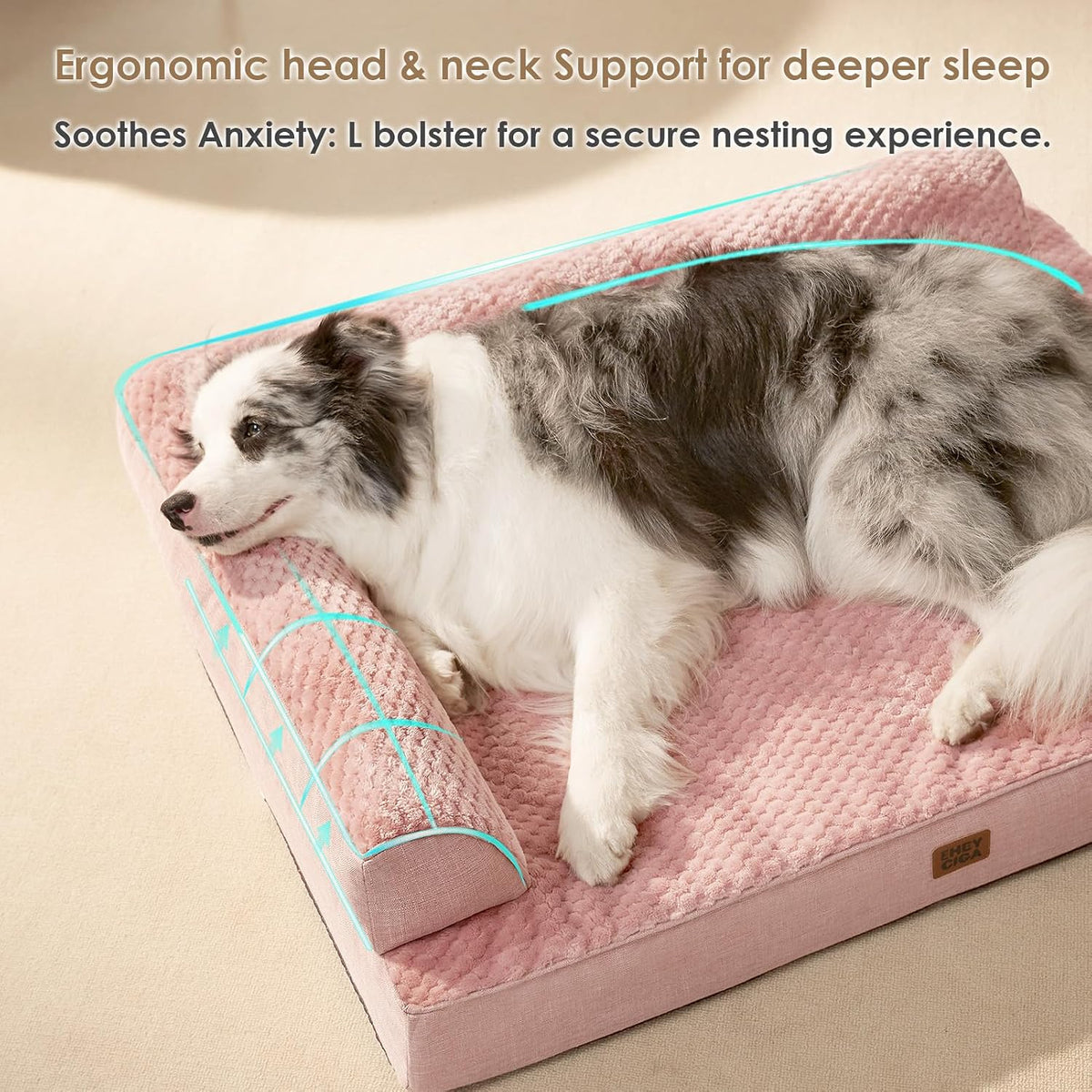 EHEYCIGA Orthopedic Dog Bed Medium Size Dogs, Memory Foam Dog Bed with Washable Removable Cover, Waterproof Pet Sofa Couch for Crate with Nonskid Bottom, 30x20x6, Pink