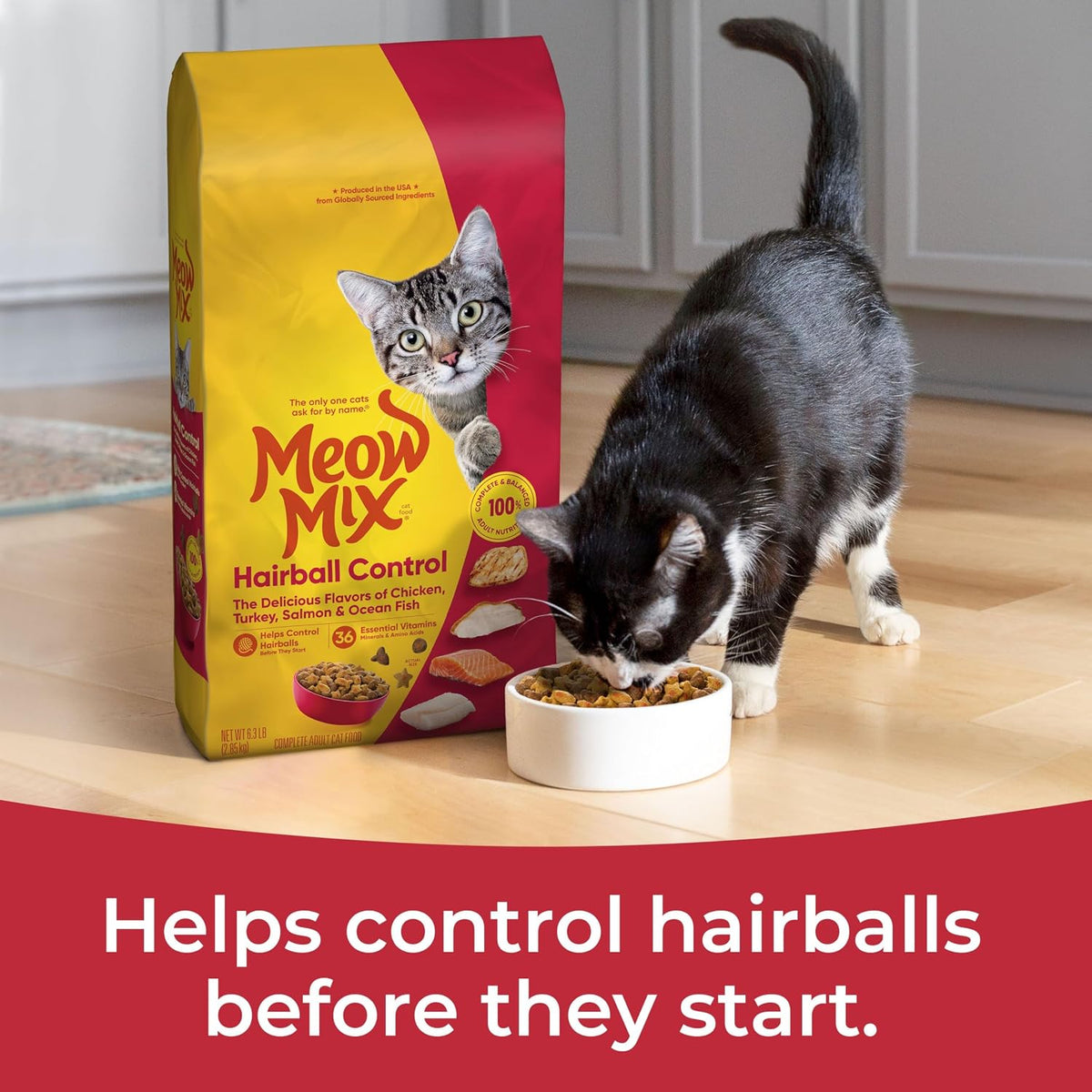 Meow Mix Hairball Control Dry Cat Food Bag, 6.3 Pound (Pack of 4)