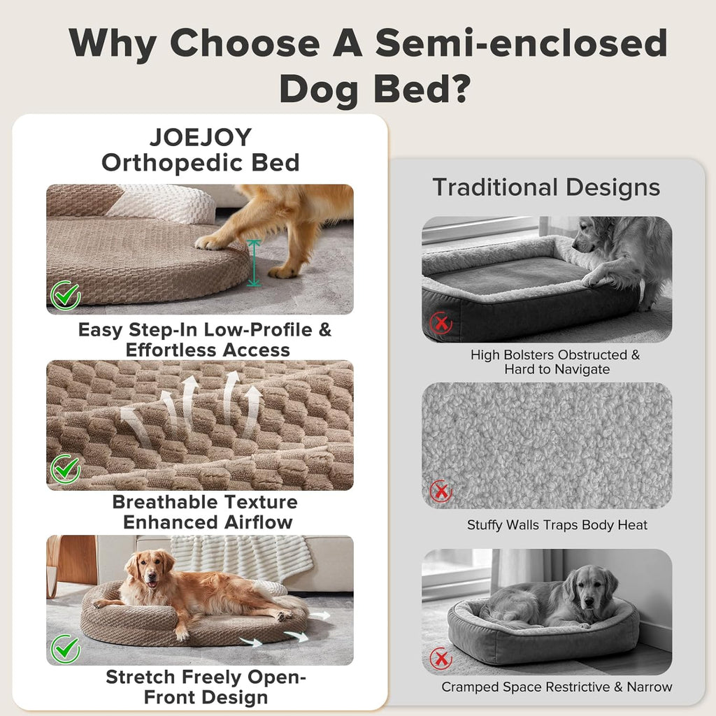 JOEJOY Orthopedic Dog Bed Medium Size Dogs, Waterproof Washable Oval Dog Beds with Removable Cover, Egg-Crate Memory Foam Pet Bed with Bolster Sides & Non-Skid Bottom, Brown, 28''x20''