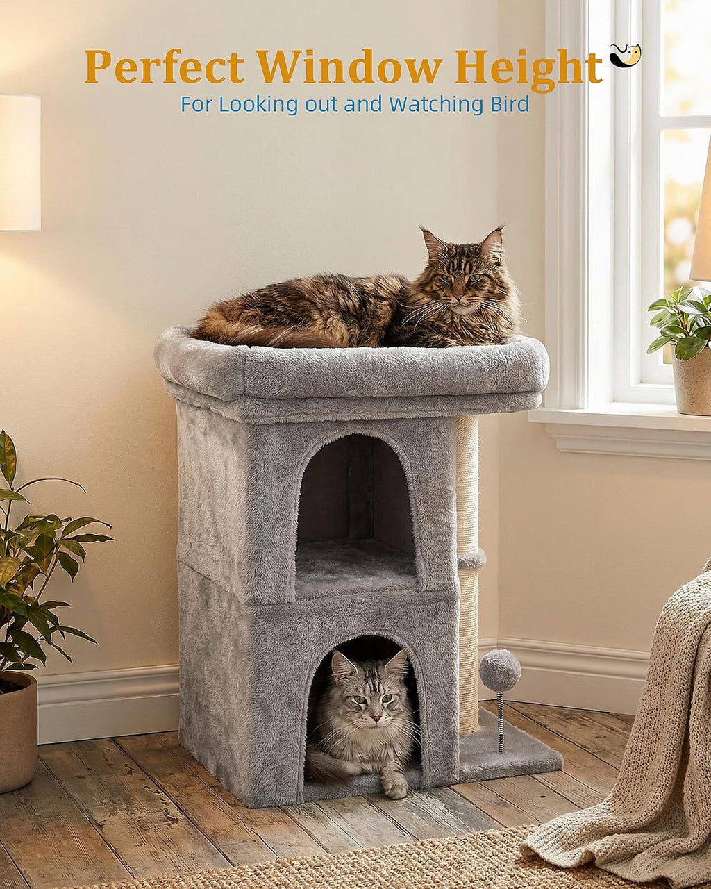 Aechonow Cat Tree for Large Cat,2 Cozy Cat Condo House for Large & Fat Cats