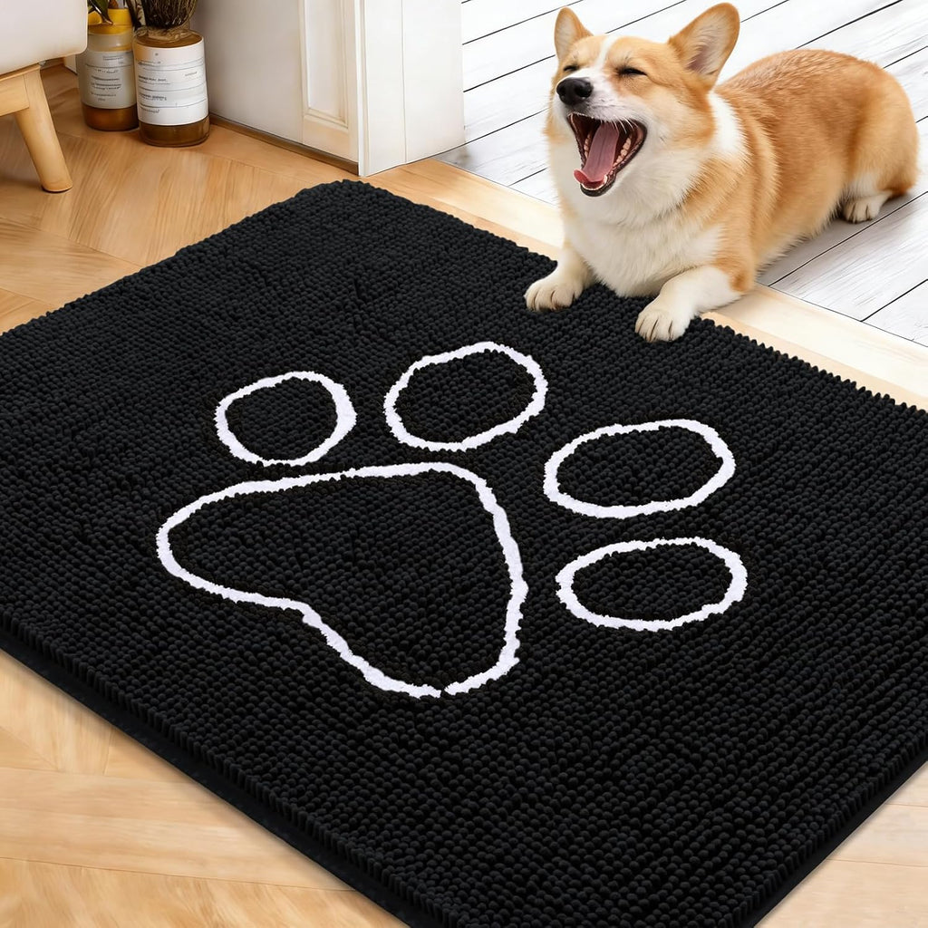 OLANLY Dog Door Mat for Muddy Paws 40x32, Paw Print Design Chenille Mud Mat