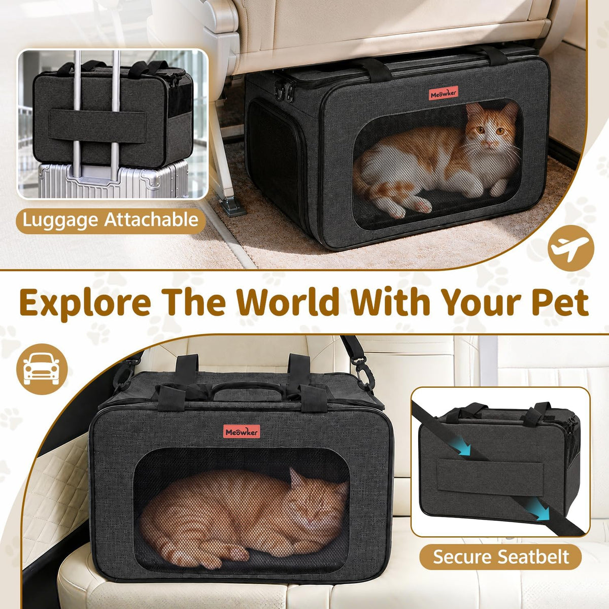Soft-Sided Cat Dog Pet Carrier Airline Approved, Medium Black