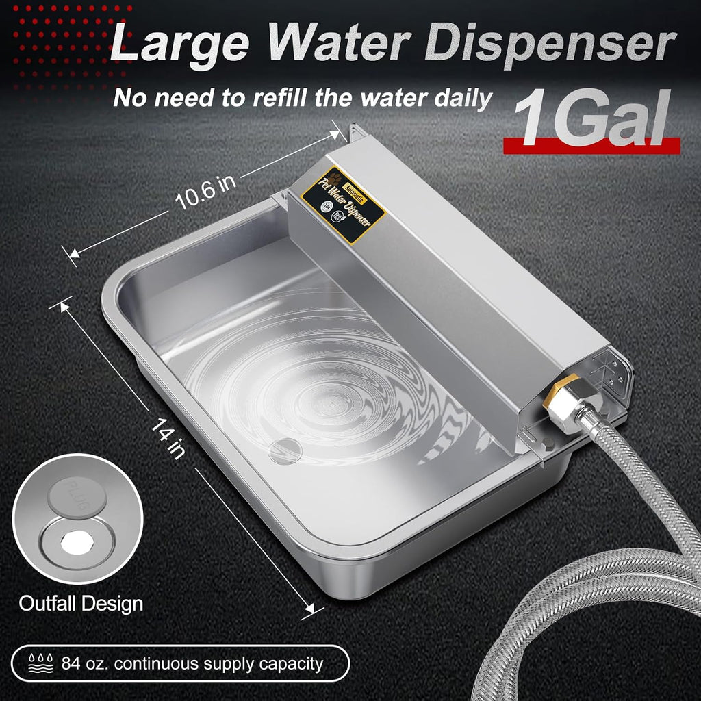 1Gal/3.8L Automatic Water Dispenser for Dogs, Patented Automatic Dog Water Bowl Dispenser, Stainless Steel Water Bowl for Livestock Chicken, Outdoor Dog Water Feeder Fit 3/4'' GHT Faucet