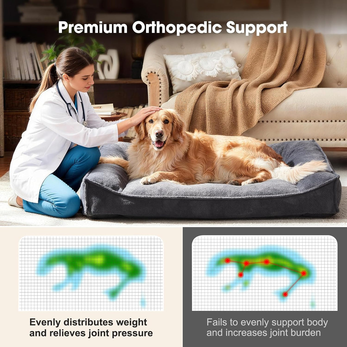 FURTIME XXL Orthopedic Dog Beds Large Sized Dog, Extra Thick Dog Couch 48"