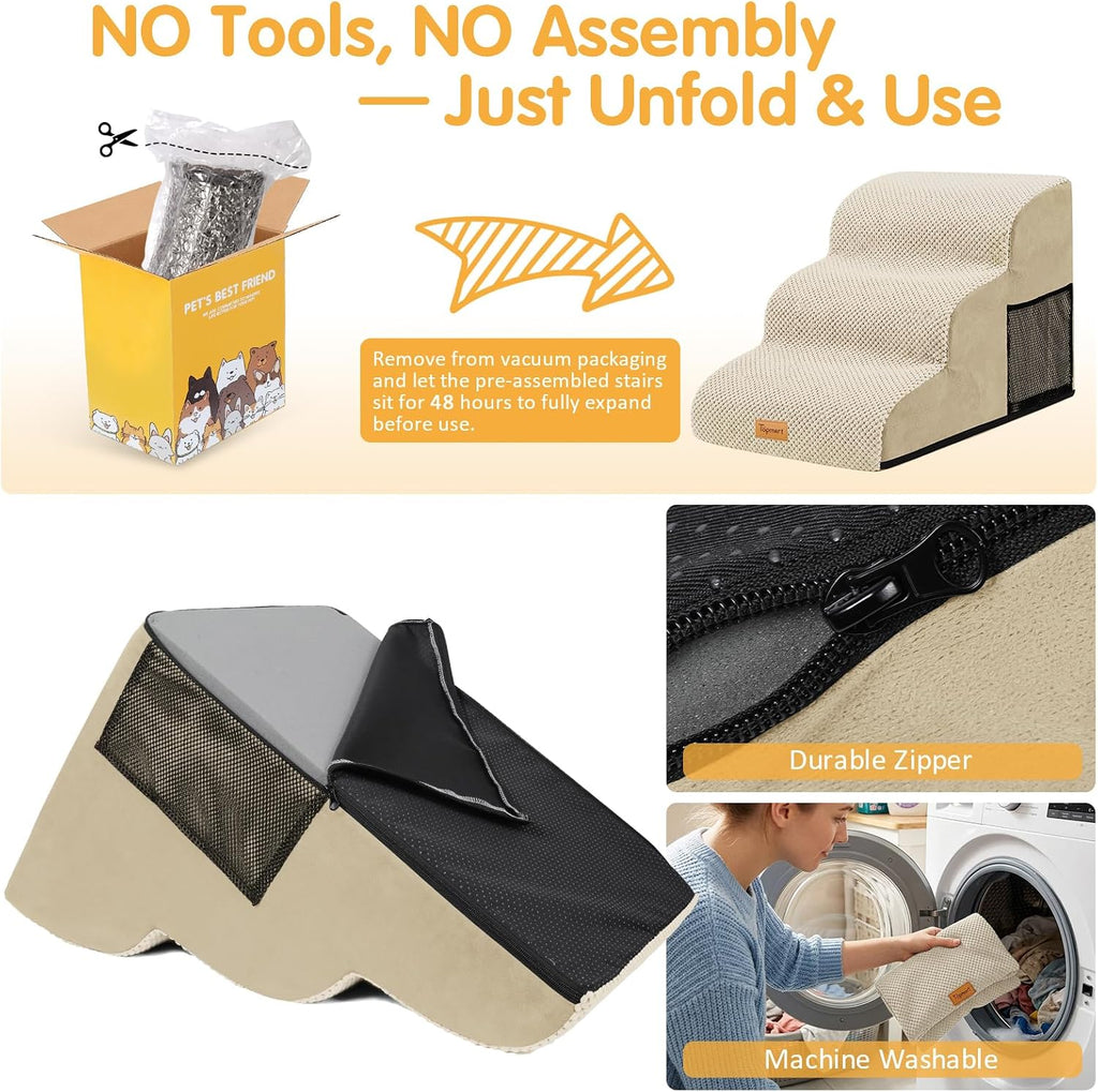 Topmart 3 Tiers Foam Dog Ramps/Steps,Non-Slip Pet Steps