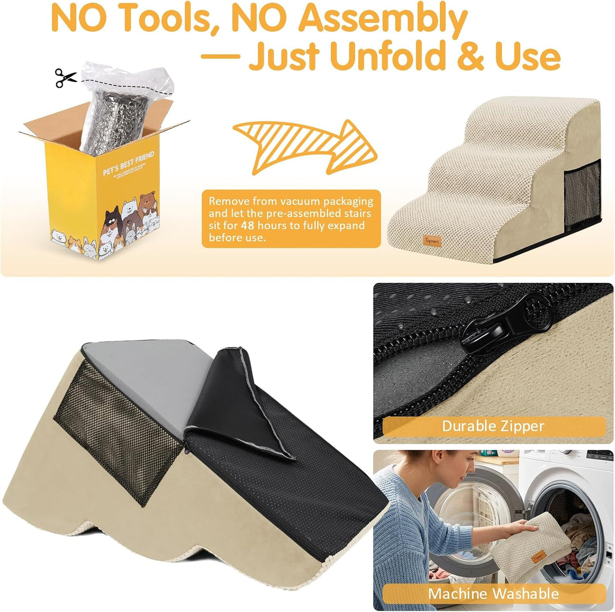 Topmart 3 Tiers Foam Dog Ramps/Steps,Non-Slip Pet Steps