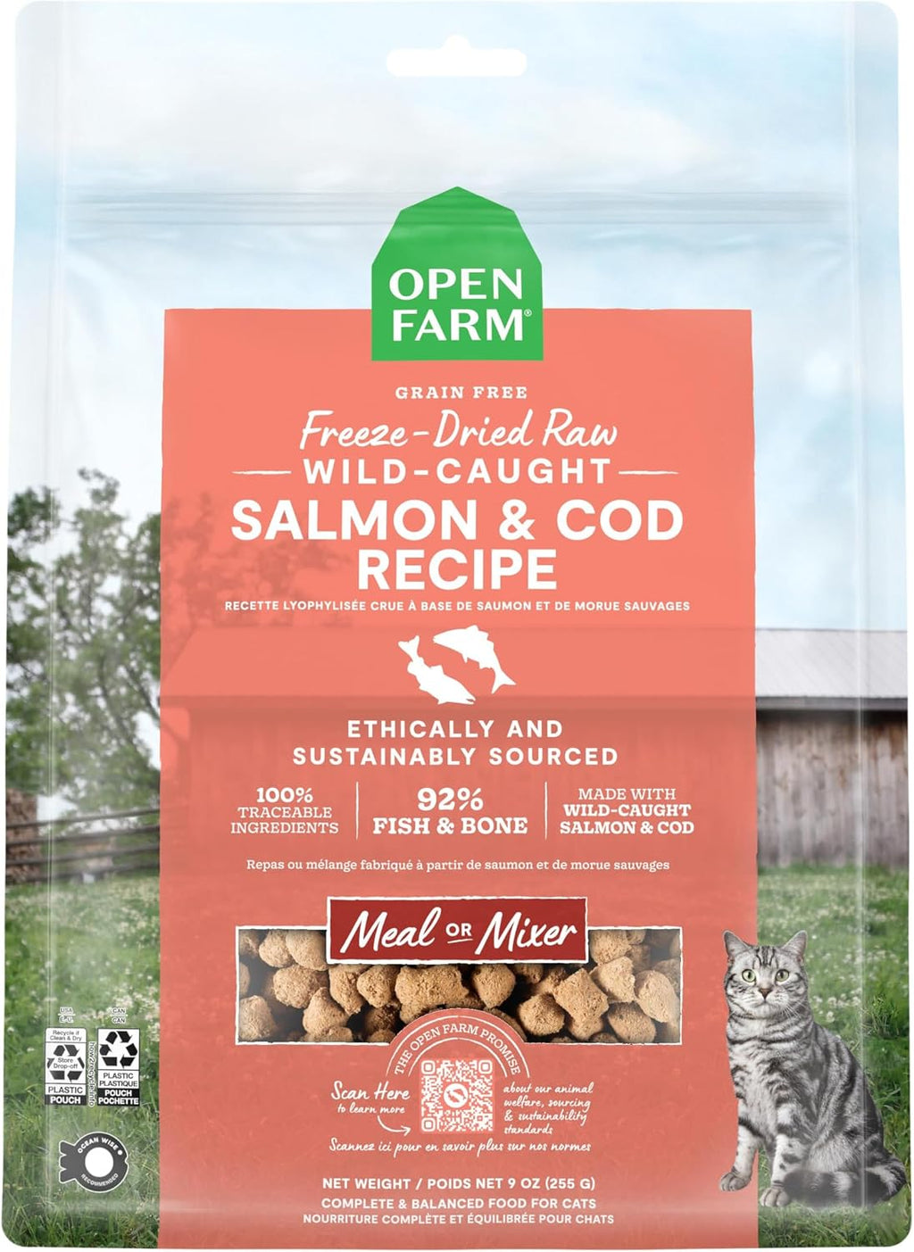Open Farm Salmon & Cod Recipe Freeze Dried Raw Morsels for Cats, 3.5oz