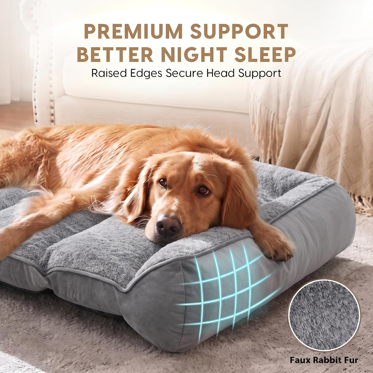 Orthopedic Dog Beds Large Sized Dog, Washable Dog Bed, 48" L, Grey