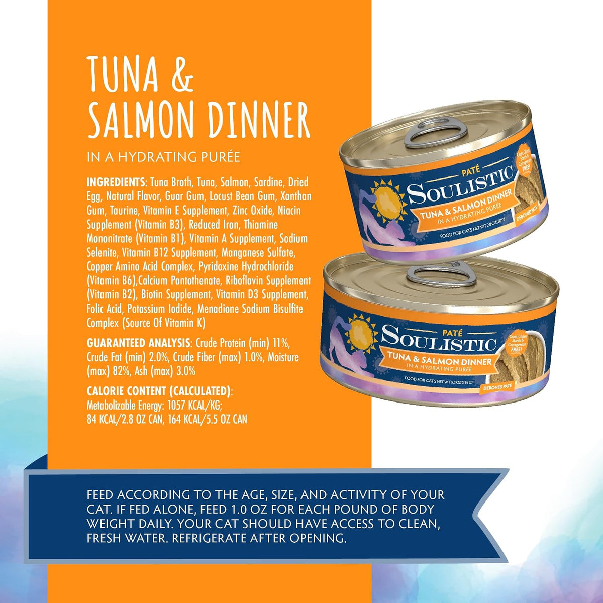 Soulistic Paté Wet Cat Food, Tuna and Salmon Dinner in a Hydrating Purée, 2.8oz Can, Pack of 12