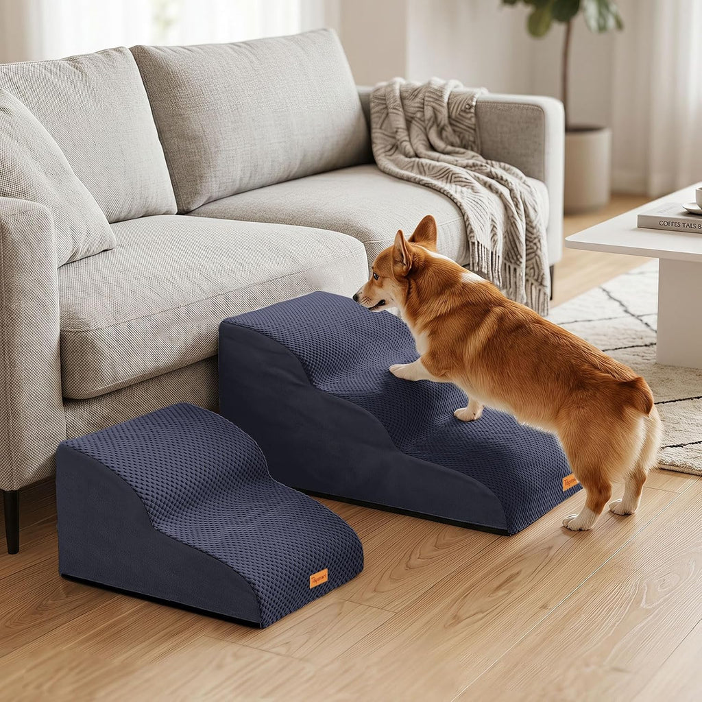 2-Step Dog Stairs for Small Dogs, Non-Slip Foam Pet Steps for Low Couch Bed