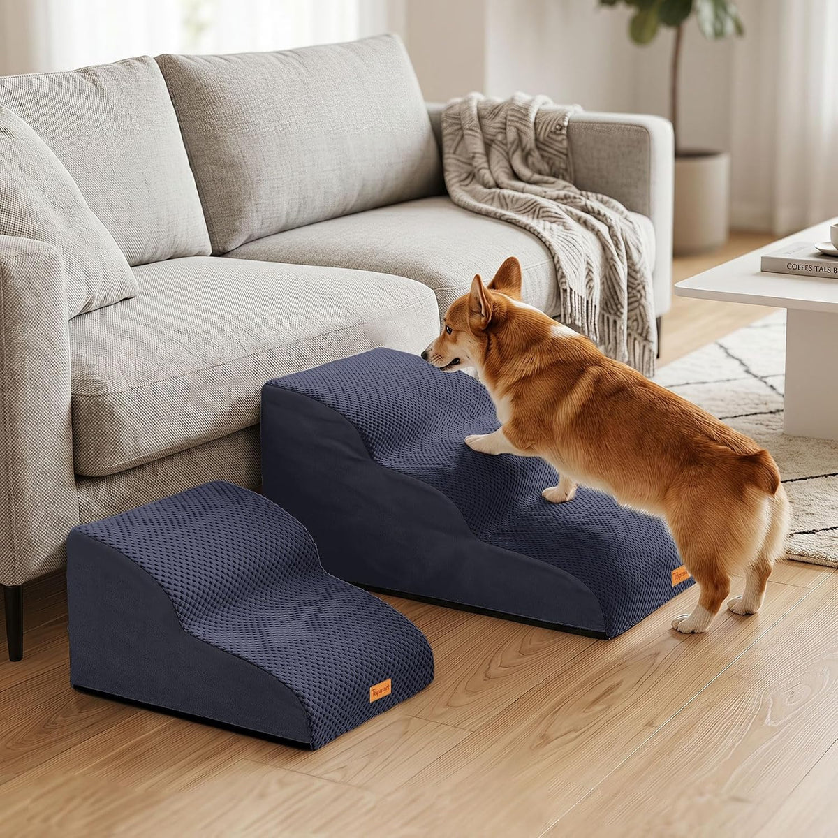 2-Step Dog Stairs for Small Dogs, Non-Slip Foam Pet Steps for Low Couch Bed