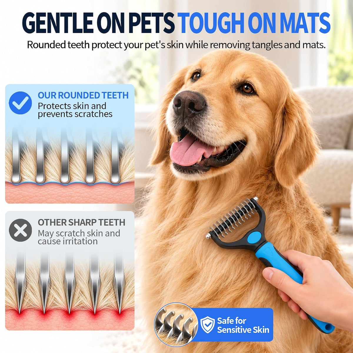 2Pcs Dematting Comb,Pet Grooming Rake & Metal Comb & Flea Comb for Cats and Dogs, Double-Sided Dematting Tool, for Long & Short Hair, Heavy Shedding & Matted Fur