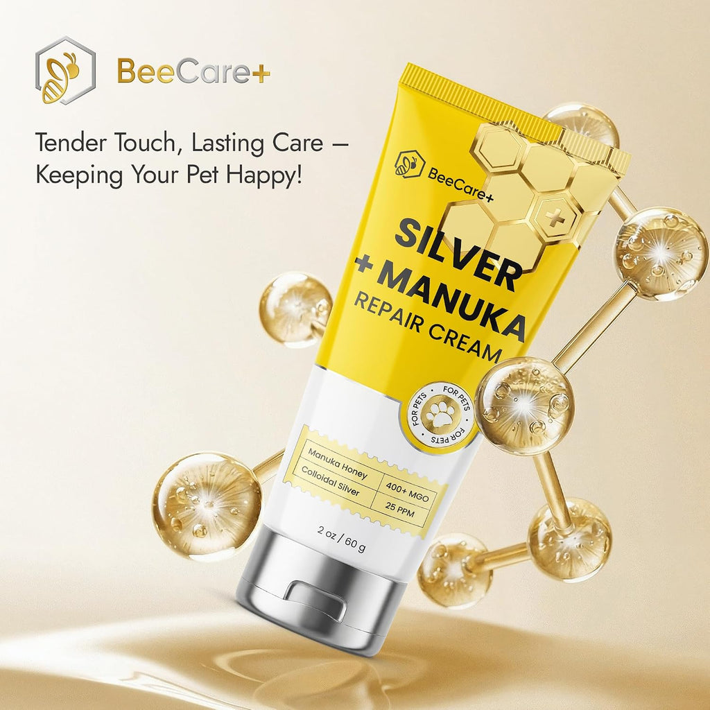 Silver + Manuka Repair Cream for Cat & Dog Wound Care – Helps with Skin Irritation, Scratches, Bites – Hot Spot Treatment for Dogs with Manuka Honey 400+ MGO & Colloidal Silver 25 PPM – 2-Pack