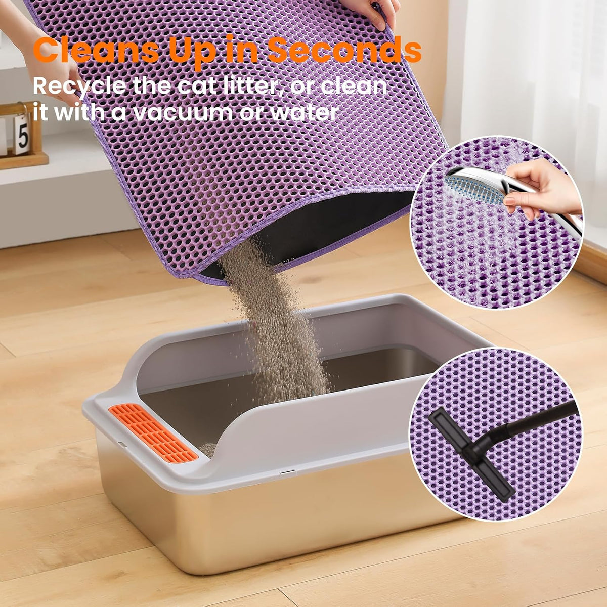 Cat Litter Mat, Double Layer Honeycomb Litter Box Mat | 24x18”, Efficient Litter Trapping, Easy to Clean, Waterproof, Non-Slip, Soft on Paws, Scratch Resistant, Purple, Large