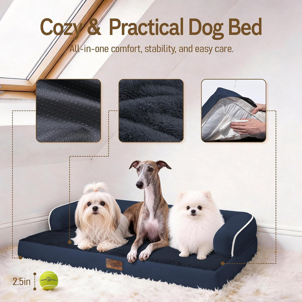 Comfort Expression Washable Dog Bed with Bolster for Medium to Large Dogs