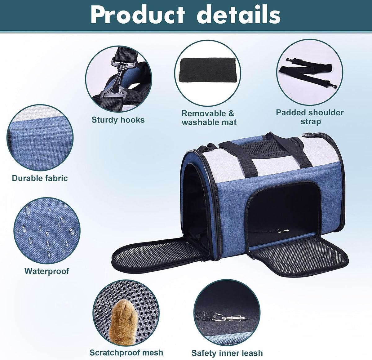 Jespet Airline Approved Soft-Sided Kennel Pet Carrier for Small Dogs Cats