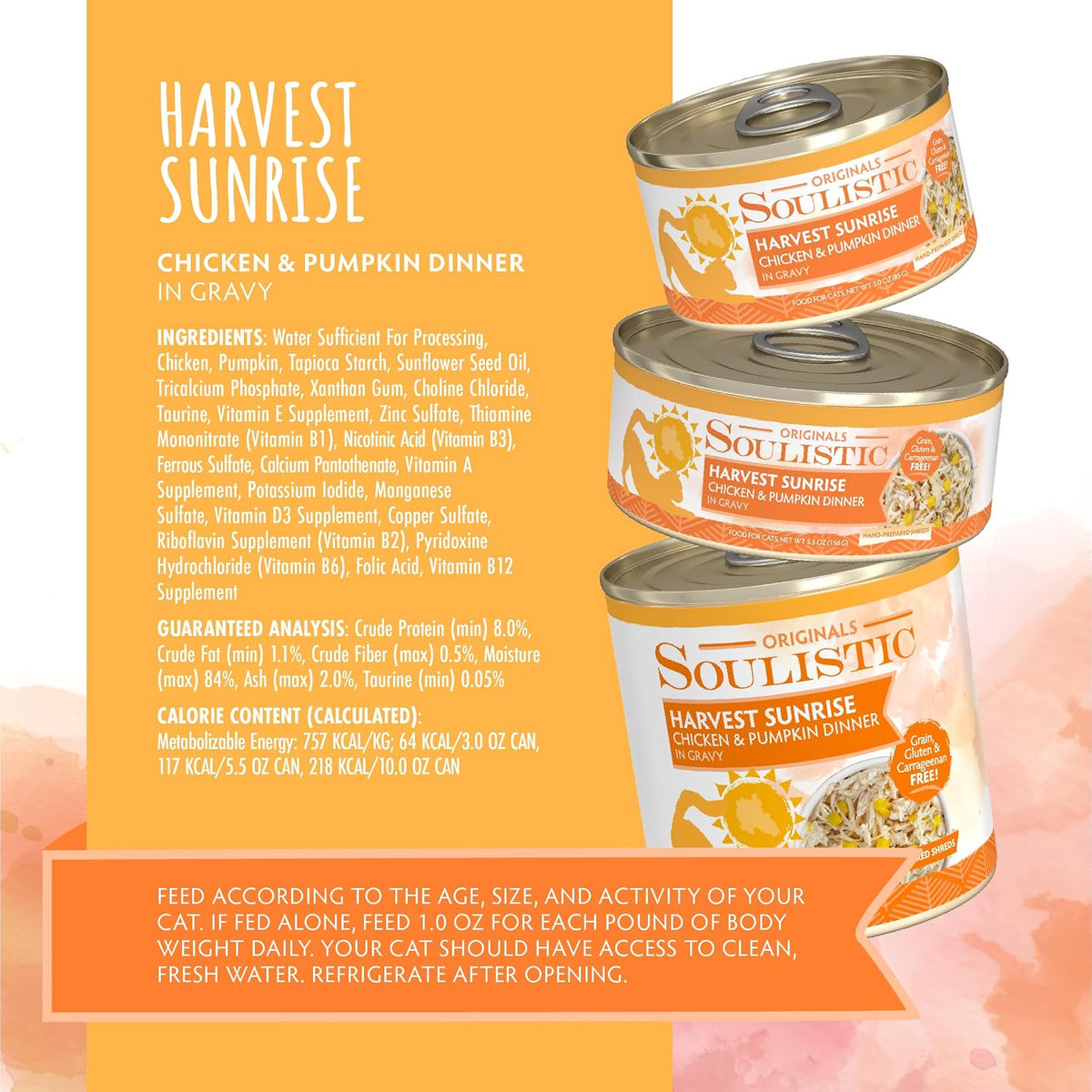 Soulistic Originals Wet Cat Food, Harvest Sunrise Chicken and Pumpkin Dinner in Gravy, 5.5oz Can, Pack of 8