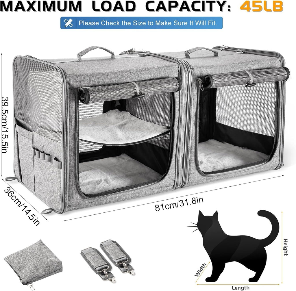 Extra Large Cat Carrier for 2 Cats with Travel Litter Box, 2-in-1