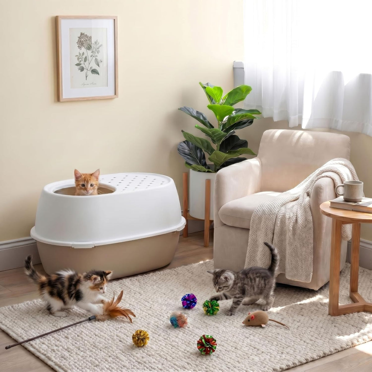 IRIS USA XX-Large Top Entry Cat Litter Box, Dog Proof, Beige/White | Extra Large, Heavy Duty Plastic, Big Cats, Secure 4-Buckle Lock, Tracking Control Lid, Quick Cleanup