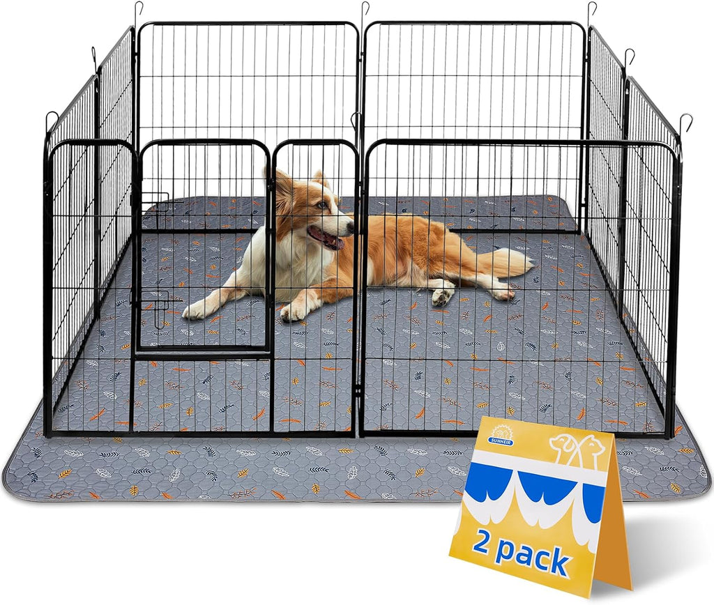 Sunheir Washable Pee Pads for Dogs Extra Large 36" x 48" 2-Pack Reusable Puppy Pads Pet Training Pads, Whelping Pad, Non-Slip Protects Against Urine Leakage (Leaves - Light Grey, 36x48)